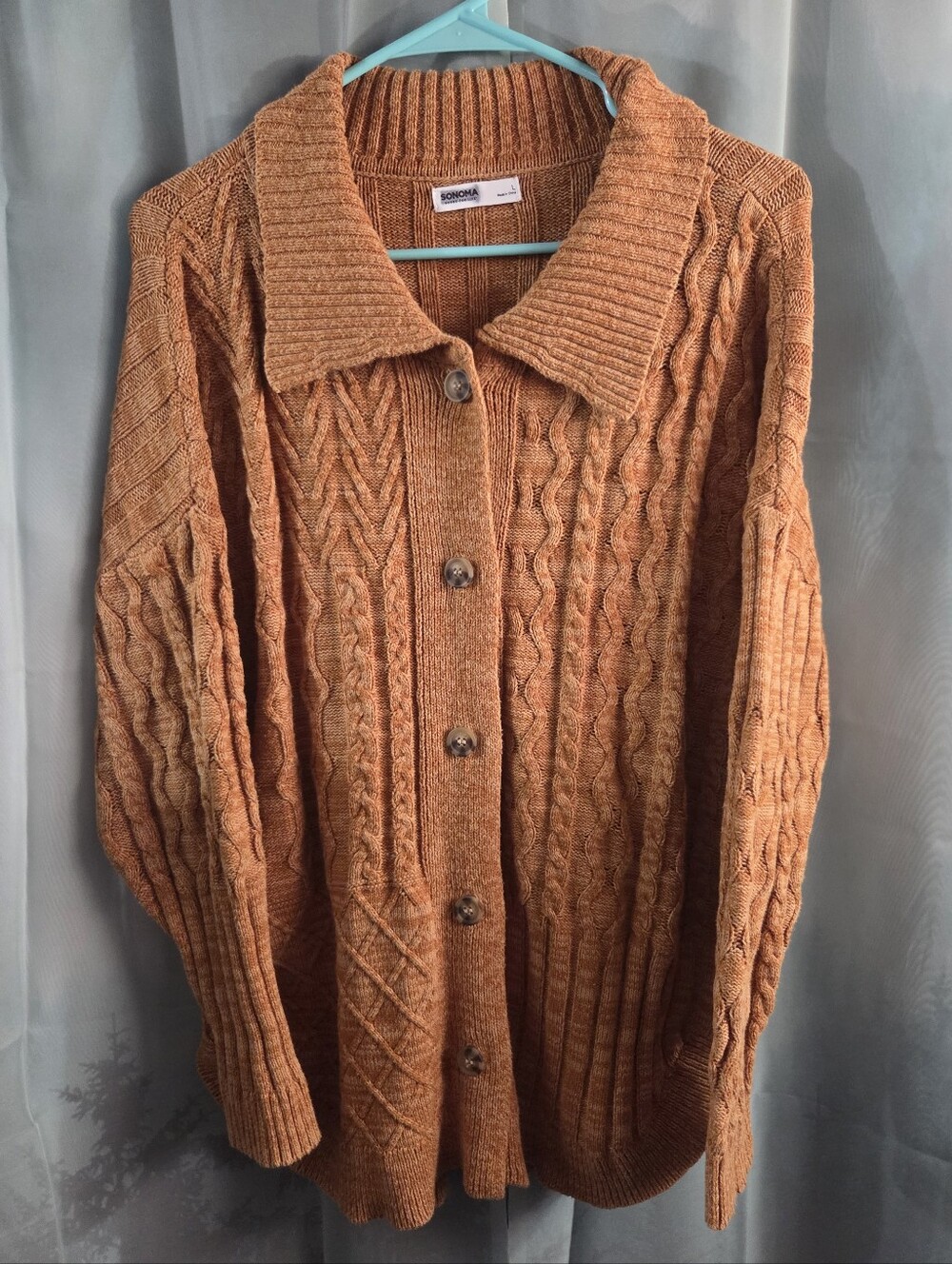 Sonoma Cable Knit Button-Up Cardigan - Burnt Orange